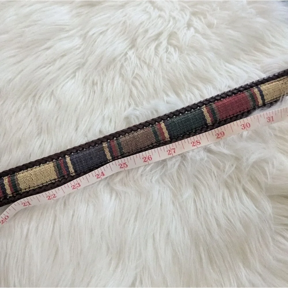 LL Bean Kilim Braided Brown Leather Woven Killim Belt Gold Buckle S Small 31-32